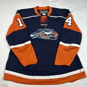 VTG Reebok California Wave Hockey Team Game Jersey Blue Sz XXL Laces Embroidered